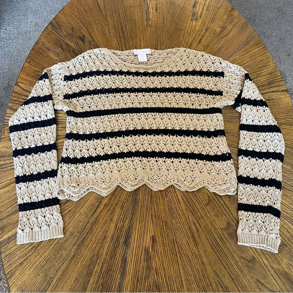 House of Harlow 1960 Crochet Sweater in Black and Cream